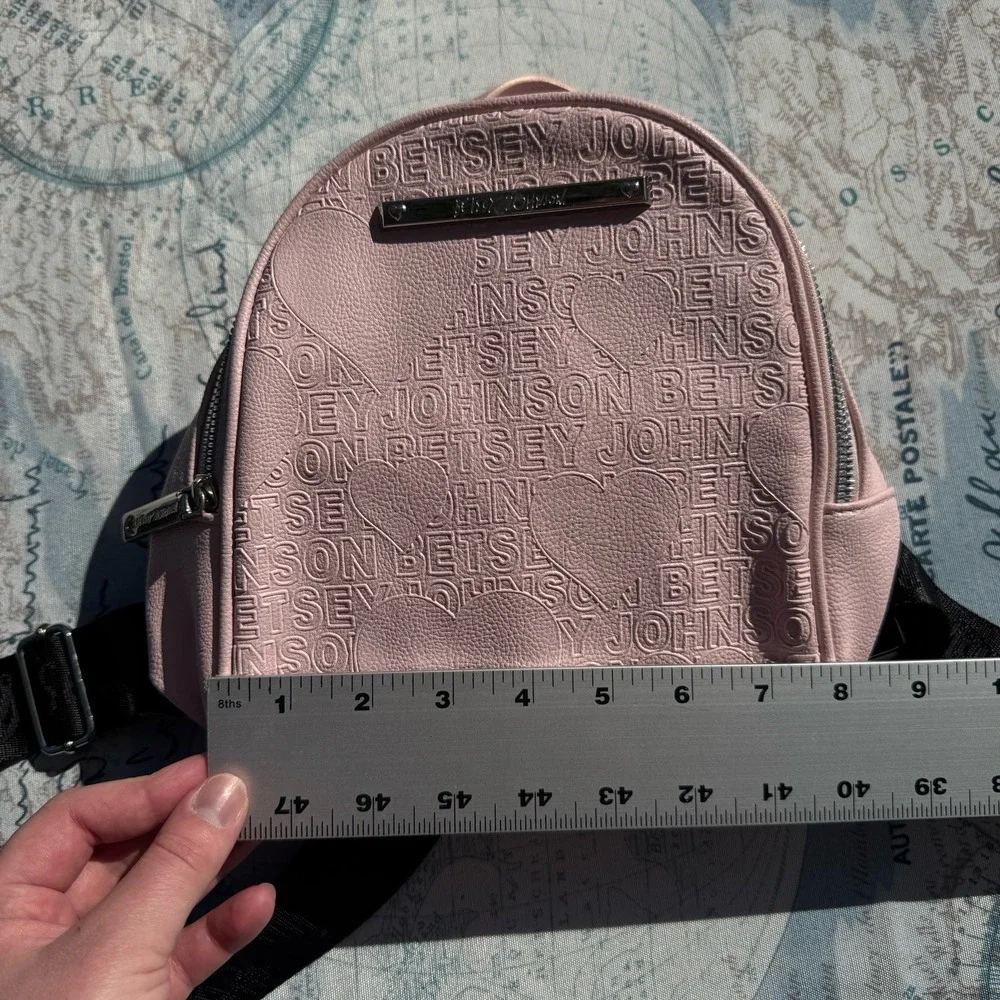 Betsey Johnson Light Pink Debossed Logo Heart Mini Backpack Purse Womens‎